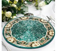 Beaded Round Placemats 13” - Teal Silver White Gold Beaded Charger Placemats for Dining Table, Decorative Glitz Placemats for Holiday, Christmas, Wedding & Party Table Setting