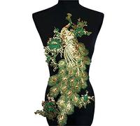 Beaded Sequin Gold Phoenix Peacock Applqiue Lace Embroidery Bridal Applique Lace Fabric Patches Clothes Dress (Green)