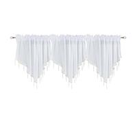 Beaded Sheer Windows Valance 51.1 In W x 23.6 In L, Scalloped Kitchen Curtain, Bathroom Swag Sheer with Rod Pocket, Short Valance Drape for Bedroom Living Room (3Pcs White)