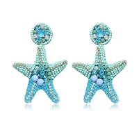 Beaded Starfish Earrings for Women Hypoallergenic Boho Cute Pearl Rhinestone Bead Starfish Dangle Drop Earrings Spring Summer Beach Rattan Shell Embellished Round Dangling Earrings Fun Handmade Beach