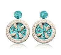 Beaded Starfish Earrings for Women Hypoallergenic Boho Cute Pearl Rhinestone Bead Starfish Dangle Drop Earrings Spring Summer Beach Rattan Shell Embellished Round Dangling Earrings Fun Handmade Beach