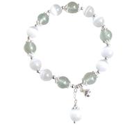 Beaded Stretch Bracelet For Women, Elastic Crystal Jewelry With Soothing Chime, Cat'S Eye Opal Bracelet, Silver Bell Charm, 8 Mm Healing Gemstone, Healing Crystal