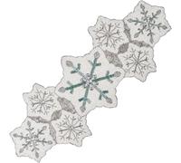 Beaded Table Runner Boho Handcrafted Table Runners Rustic Farmhouse for Bohemian Kitchen Dining, Premium Holiday, Christmas & Wedding Decor (White,Silver & Teal) - ALPHA Living HOME