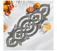 Beaded Table Runner Decorative Hand Glitz Rustic Farmhouse for Scalloped Design - 13x36 Inch - Grey Ivory