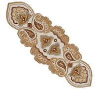 Beaded Table Runner Decorative Hand Glitz Rustic Farmhouse for Scalloped Design - 13x36 Inch - Ivory Gold Squnce