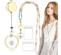 Beaded Teacher Lanyards - 34-Inch Long Badge Holder, Creative Keychain Lanyard | Colorful ID Holder with 2 Slots, Glasses and Card Holder, Key Lanyard for Teachers, School Staff, Accessory