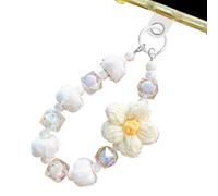 Beaded Wrist Strap Phone Charm Keychain Phone Charm | Chain Keychain Phone Charm with Wool Flower and Plush Balls,Beaded Keychain, Wrist Grip Strap c, Consulte la descripción, Plush + Acrylic, See