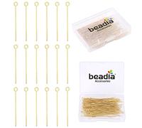 BEADIA 14K Gold Plated Open Eye Pins Non Tarnish 50mm 100pcs for Jewelry Making Findings