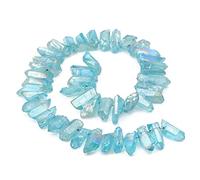 BEADIA Light Blue Titanium Coated Crystal Quartz Spike Point Stick Beads Rough 0.8"-1.2" for Jewelry Making 15 Inch/Strand