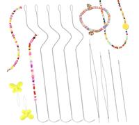 Beading Needle Set, 5 Pcs Bead Spinner Needles Curved Needle, 2 Pcs Long Straight Beading Needles, Big Eye Beading Needle Threaders for Jewellery Making