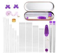 Beading Needle, Stainless Steel Beading Needles Set, 40 Pcs Long Straight Needles, 10 Pcs Big Eye Beading Needle, 2 Collapsible Eye Needles, Threaders for Jewellery Making