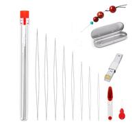 Beading Needles kit 16 Pcs 8 Sizes Big Eye Beading Needles for Jewelry Making, Leather Craft, Cross Stitch, Includes Storage Case, Mini Scissors, Needle Threader, Leather Ruler and Bottle