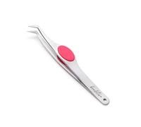 Beaditive High Precision Angled Tip Tweezers with Cushion Grip - 4.7" Craft Tweezers for Sewing, Beading & DIY Crafts - Non-Serrated Jewelry Tweezers with Fine Angled Tips - Stainless Steel (Fuchsia)