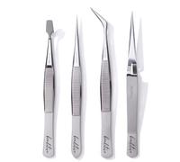 Beaditive Professional Stainless-Steel Precision Tweezer Set - Craft Tweezers for Jewelry & Nail Art - 4 Piece High Precision Jewelry Picking Tools - Jewelry Tools with Non-Serrated Tips