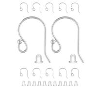 BEADNOVA Earring Hooks 925 Sterling Silver Ball Dot Ear Wire with Rubber Earring Backs Earwire for Jewelry Making Earring Supplies (12pcs Ear Wire and 12pcs Earring Backs, Total 24pcs)