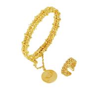 Beads Bangles Rings Set 24k Gold Plated Bridal Wedding Women Retro Party Jewelry(Model A)