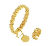 Beads Bangles Rings Set 24k Gold Plated Bridal Wedding Women Retro Party Jewelry(Model B)