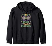 Beads Booze And Bad Decisions Mardi Gras Mask Zip Hoodie