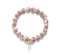 Beads Bow Charm Bracelet for Women Flower Vintage Bracelet Handmade Stretch Beaded Dainty Romantic Jewelry Gifts, One Size, Ceramic,Copper, no gemstone