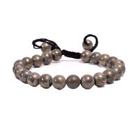 Beads Hub Natural Pyrite Power Bracelet Round Smooth Beads 8 mm Adjustable Bracelet Confidence Protection Concentration Spirituality and Increasing Creativity For Girls Man Woman