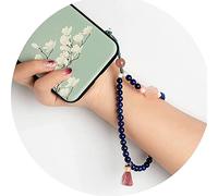 Beads Necklace Tibetan Buddhist Buddha MeditationBracelet，Phone Wrist Strap Chinese Style, Lapis Lazuli Beads Wrist Lanyard Cellphone Chain Holder Hand Charm Mobile Phone Hanging Gift,Blue
