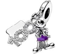 Beads R Us ® - 100th anniversary Mickey Mouse with 100th plaque Charm in Sterling Silver S925, Compatible with all European style Charm Bracelets and Necklaces.
