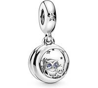 Beads R Us ® - Always by your Side Owl Dangle Charm in Sterling Silver Hallmarked 925 with Cobalt Blue Eyes, Compatible with all European style Charm Bracelets and Necklaces.
