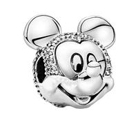 Beads R Us ® - Beautiful PAVÉ Mickey Mouse Clip with Clear Crystals in Sterling Silver Hallmarked S925, Compatible with all European style Charm Bracelets and Necklaces.
