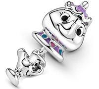 Beads R Us ® - Beauty and the Beast Mrs. Potts Teapot & Chip Solid Sterling Silver Dangle Charm - Compatible with all European style Charm Bracelets, Chains and Necklaces.