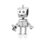 Beads R Us ® - Boy Robot Charm Bead Pendant made by hand with Sterling Silver, Compatible with all European style Charm Bracelets and Necklaces.