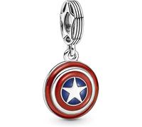 Beads R Us ® - Captain America Shield Dangle Charm in Sterling Silver S925 and Enamel, Compatible with all European style Charm Bracelets, Anklets and Necklaces.