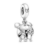 Beads R Us ® - Chip and Dale Chipmunks Dangle Charm in Sterling Silver S925 and Enamel, Compatible with European style Charm Bracelets, Anklets and Necklaces.