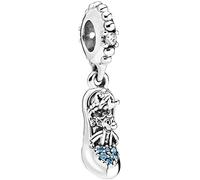Beads R Us ® - Cinderella Glass Slipper & Mice Dangle Charm in Sterling Silver Hallmarked 925, Compatible with all European style Charm Bracelets and Necklaces.