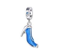 Beads R Us ® - Cinderella's Glass Slipper Dangle Charm in Solid Sterling Silver S925 with light blue crystal, Compatible with all European style Charm Bracelets and Necklaces.