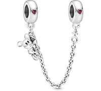 Beads R Us ® Climbing Mickey Mouse Safety Chain in Solid Sterling Silver Hallmarked S925, Compatible with all European style Charm Bracelets, Necklaces & Anklets.