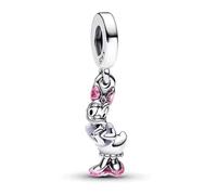 Beads R Us ® - Daisy Duck Dangle Charm in Solid Sterling Silver Hallmarked S925 with Pink Enamel Body and Ears, Compatible with all European style Charm Bracelets and Necklaces.
