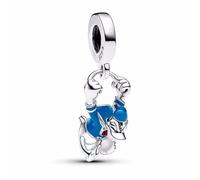 Beads R Us ® - Donald Duck mid-jump Dangle Charm in Solid Sterling Silver Hallmarked S925 with blue and red enamel, Compatible with all European style Charm Bracelets and Necklaces.
