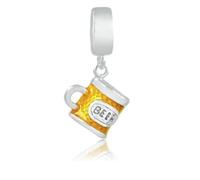 Beads R Us ® - 'Fill me up now' Empty Beer Mug dangle charm in Sterling Silver S925, Compatible with all European style Charm Bracelets and Necklaces.