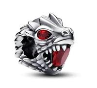 Beads R Us ® Game of Thrones Dragon Head Charm Bead in Sterling Silver S925 with Beautiful Red Crystals, Compatible with all European style Charm Bracelets, Anklets and Necklaces.