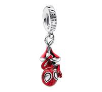Beads R Us ® - Hanging Spider-Man Dangle Charm in Solid Sterling Silver Hallmarked S925 with coloured Enamel, Compatible with all European style Charm Bracelets and Necklaces.