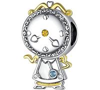 Beads R Us ® - Jewelled Beauty and the Beast Magic Clock Solid Sterling Silver Bead, Charm, Pendant - Compatible with all European style Charm Bracelets, Chains and Necklaces.