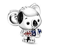 Beads R Us ® - Koala Bear with Surfboard Charm/Bead and Pendant in Solid Sterling Silver Hallmarked 925 and coloured Enamel, Compatible with all European style Charm Bracelets
