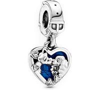 Beads R Us ® Lady and the Tramp surrounded by a Heart, Dangle Charm in Solid Sterling Silver Hallmarked S925, Compatible with all European style Charm Bracelets & Necklaces