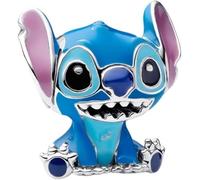 Beads R Us ® - Lilo and Stitch Blue Enamel Stitch with Pink enamelled ears Charm Bead in Solid Sterling Silver Hallmarked S925, Compatible with all European Charm Bracelets, Anklets and Necklaces.