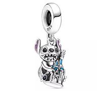 Beads R Us ® - Lilo & Stitch and Fantasyland Castle Dangle Charm in Sterling Silver 925 and Enamel, Compatible with all European style Charm Bracelets, Anklets and Necklaces.