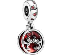 Beads R Us ® - Mickey & Minnie Mouse Love and Kisses Dangle Charm in 925 Sterling Silver and Enamel, Compatible with all European style Charm Bracelets, Anklets and Necklaces.