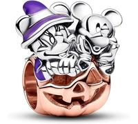 Beads R Us ® Mickey & Minnie Mouse Pumpkin Charm in Sterling Silver S925, 14k Rose GP & enamel, Compatible with all European style Charm Bracelets, Necklaces & Anklets.