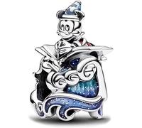 Beads R Us ® Mickey Mouse and the Magical Tome Charm in Solid Sterling Silver S925 and Enamel, Compatible with all European style Charm Bracelets, Necklaces & Anklets.