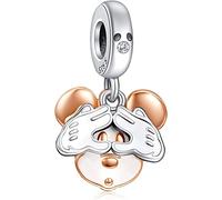 Beads R Us ® Mickey Mouse comes out from hiding Double Dangle Charm in Sterling Silver - Compatible with all European style Charm Bracelets, Necklaces and Anklets.