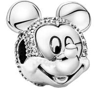Beads R Us ® - Pair of PAVÉ Mickey Mouse Clip/Beads with Clear Crystals in Sterling Silver Hallmarked S925, Compatible with all European style Charm Bracelets and Necklaces.